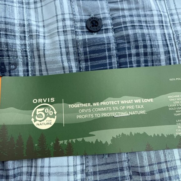 NEW Orvis Men's XL Short Sleeve Tech Shirt Blue Plaid Outdoor UPF 30 - Picture 9 of 11
